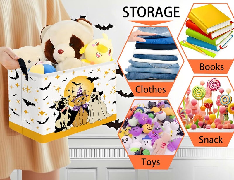 BOOHIT Large Halloween Themed Candy Gift Boo Basket for Kids Baby Personalized Adults Storage Bin Fall Decor(Cat Bat) - Image 4